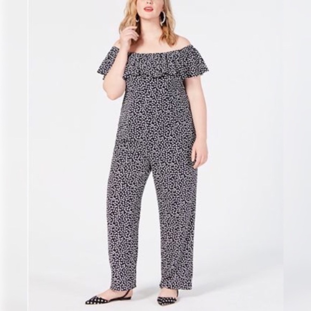 Betsey Johnson Polka Dot Jumpsuit Off Shoulder - Picture 3 of 8